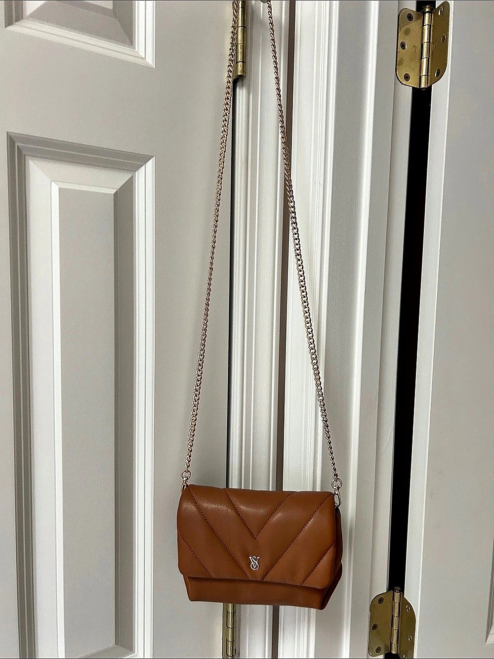 Victoria Secret Quilted Faux Leather Crossbody Bag in Cognac
